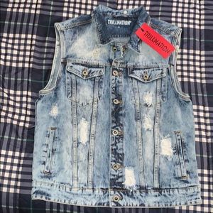 Mens Trillnation Distressed Jean/ Denim Vest